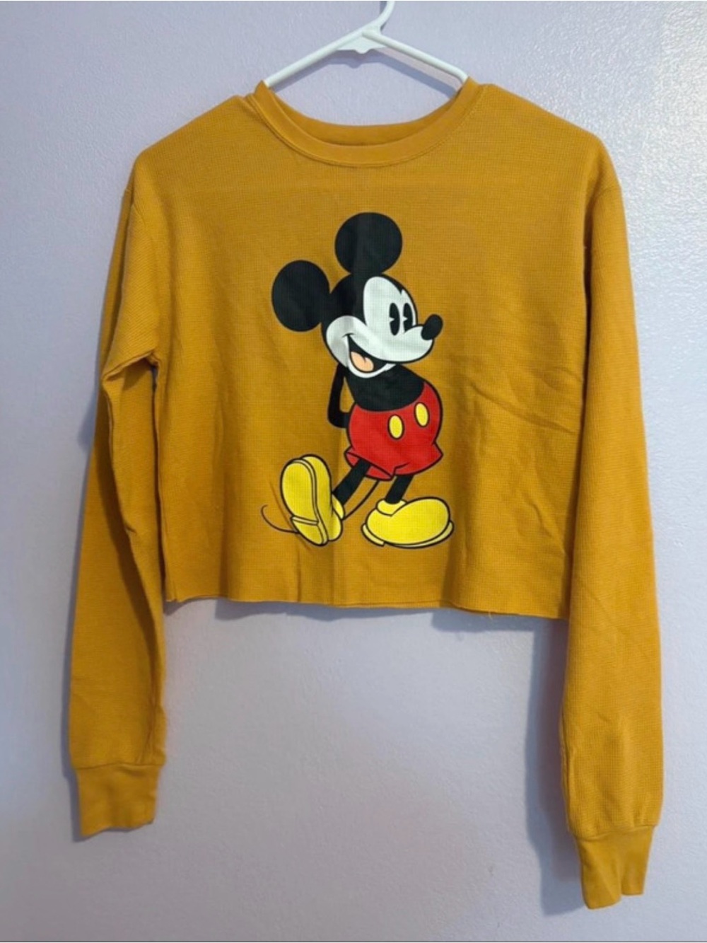 Disney Mustard Yellow Mickey Cropped Crewneck Sweater